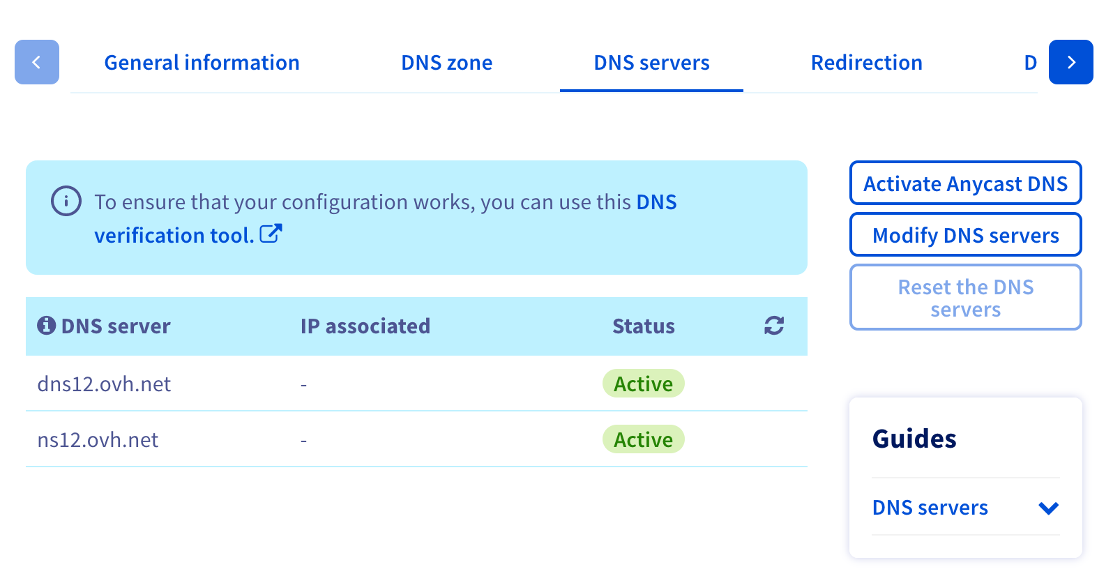 dns servers section
